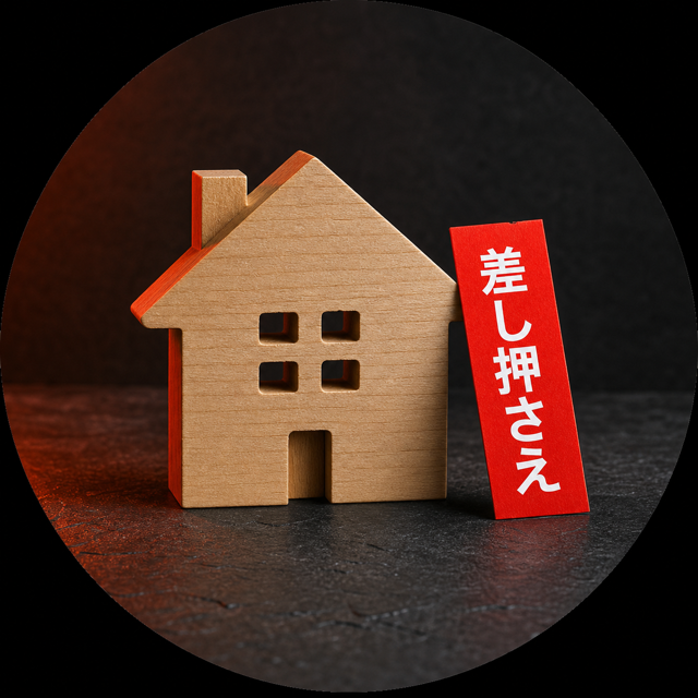 家と差し押さえ札のイメージ